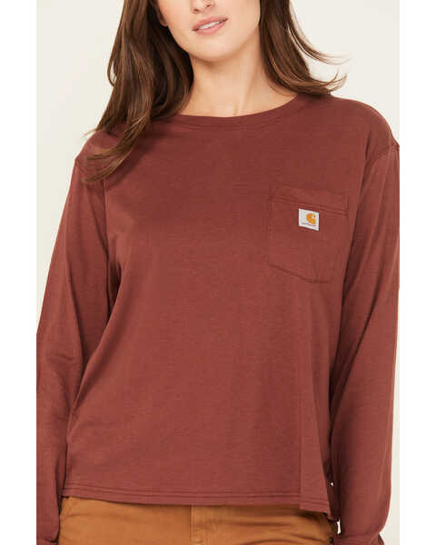 Image #3 - Carhartt Women's Loose Fit Lightweight Long Sleeve Pocket T-Shirt, Dark Brown, hi-res