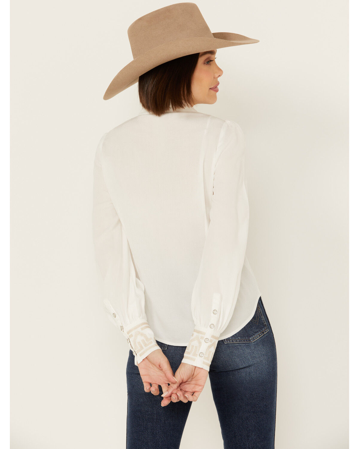 Image #5 - Shyanne Women's Embroidered Long Sleeve Pearl Snap Western Shirt, White, hi-res