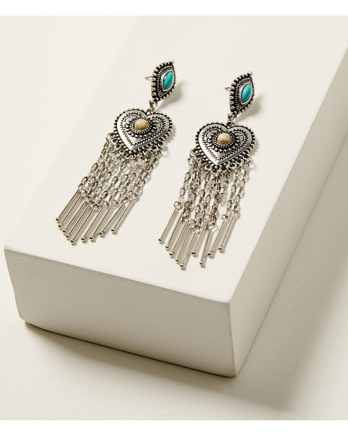 Image #1 - Shyanne Women's Heart Fringe Earrings, Turquoise, hi-res