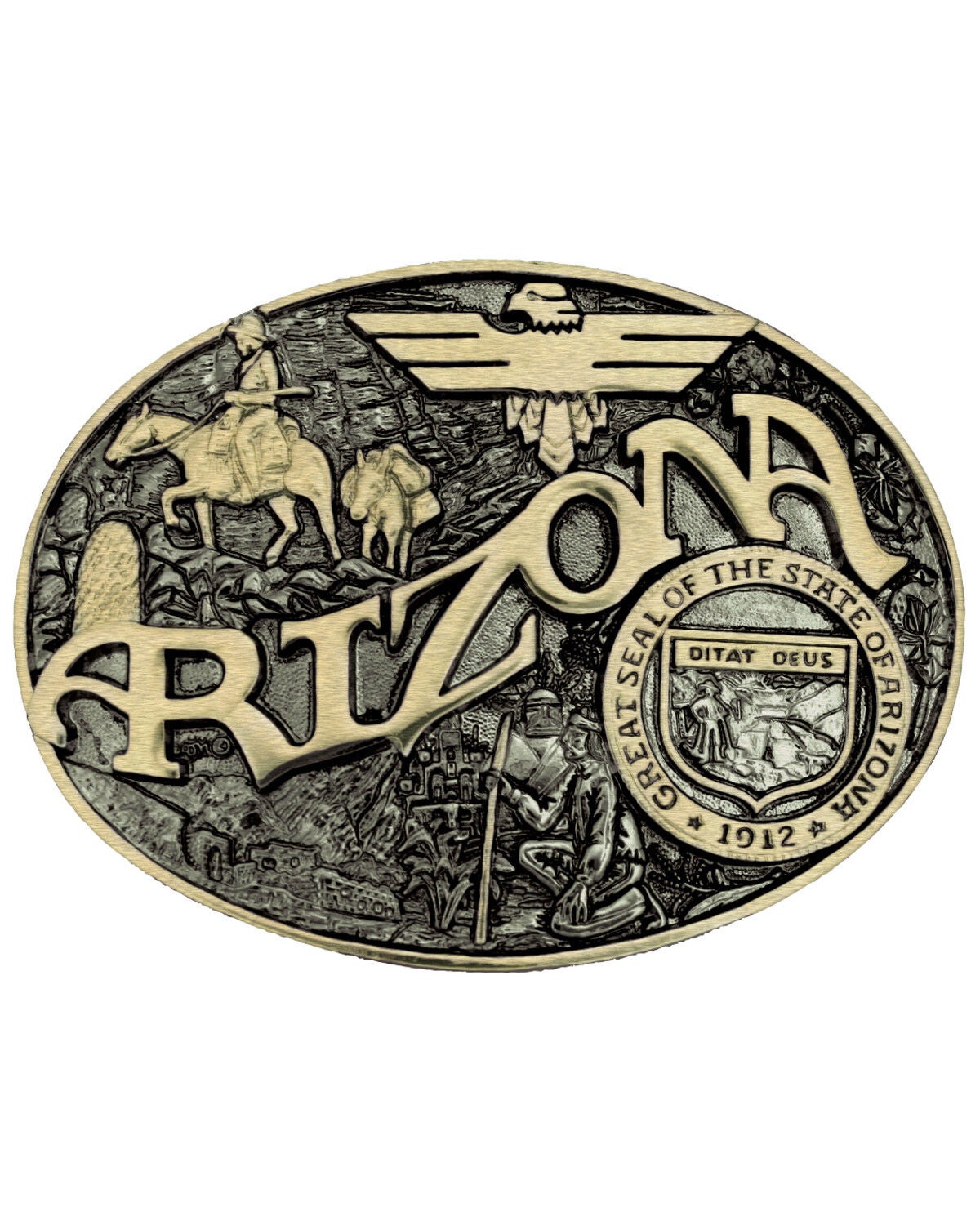 Montana Silversmiths Arizona State Heritage Attitude Belt Buckle, Gold, hi-res