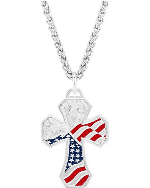 Image #1 - Montana Silversmiths Men's Blessed American Made Cross Necklace , Silver, hi-res