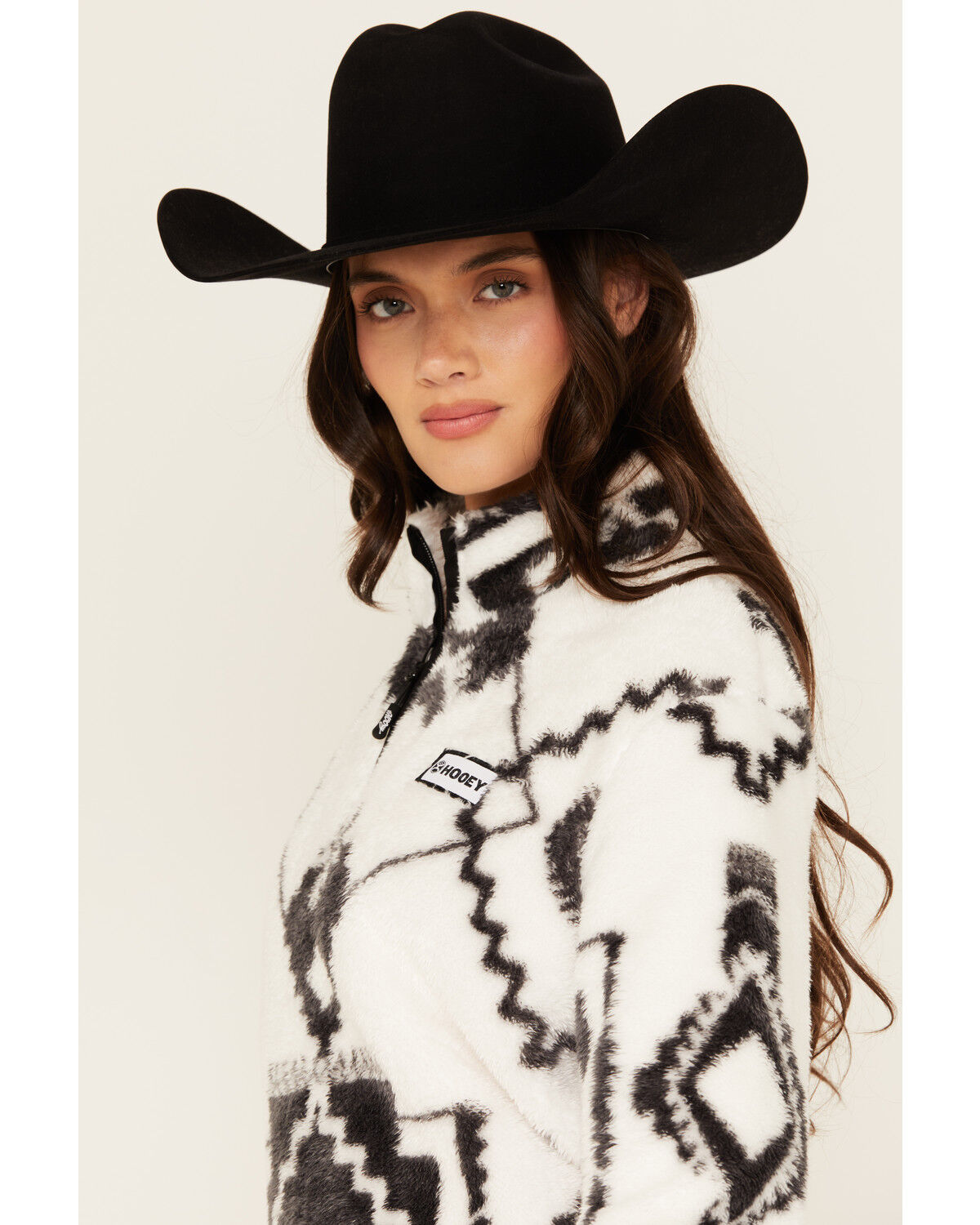 Image #2 - Hooey Women's Geo Print Fleece Pullover, Black, hi-res
