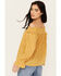 Image #4 - Wild Moss Women's Ditzy Floral Print Long Sleeve Off The Shoulder Shirt , Mustard, hi-res