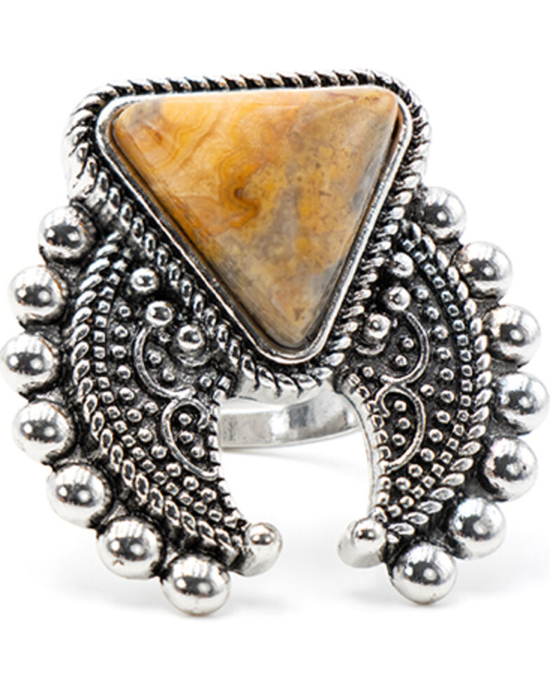 Cowgirl Confetti Women's Silver & Brown Jasper Crescent Ring, Silver, hi-res