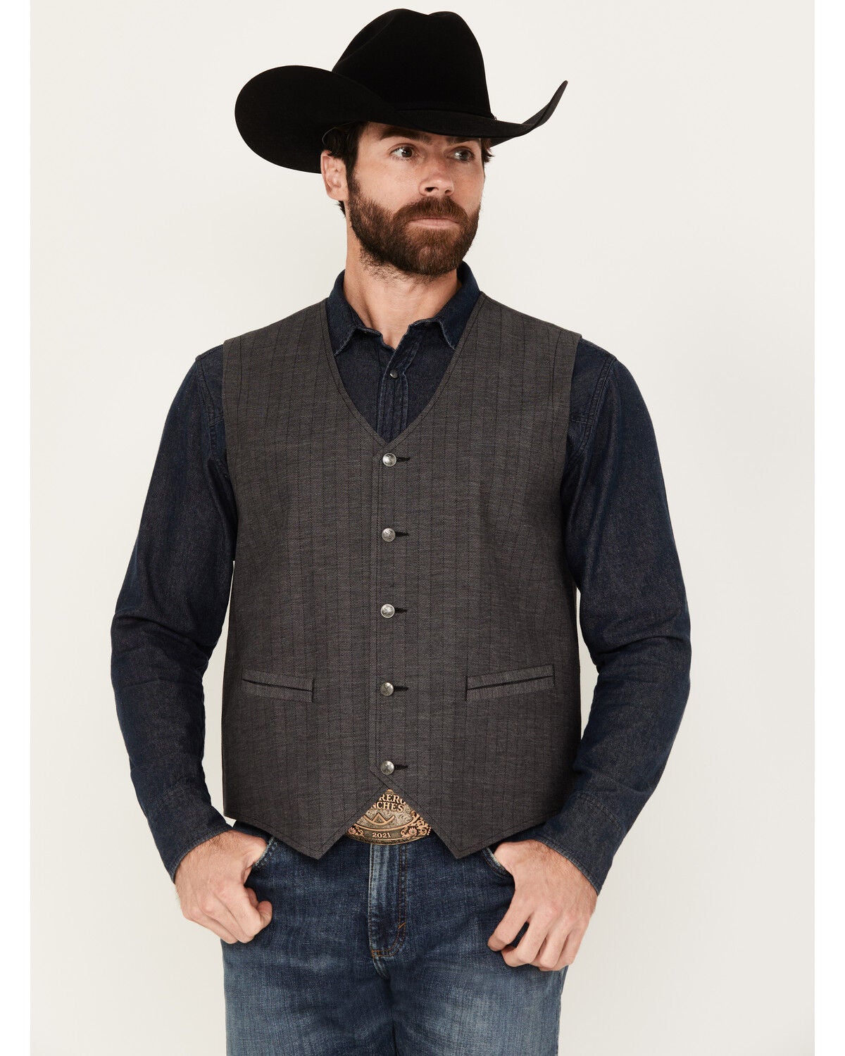 Moonshine Spirit&reg; Men's Herringbone Button-Down Wool Vest, Grey, hi-res