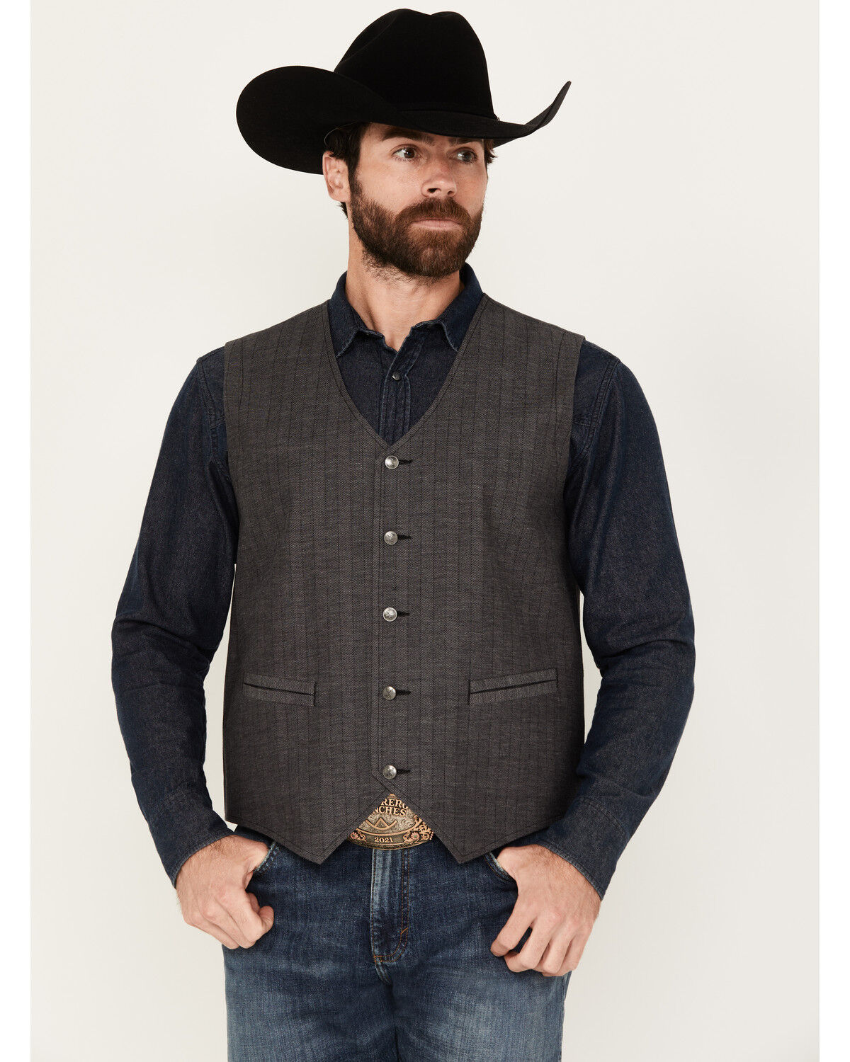 Image #1 - Moonshine Spirit Men's Herringbone Button-Down Wool Vest, Grey, hi-res