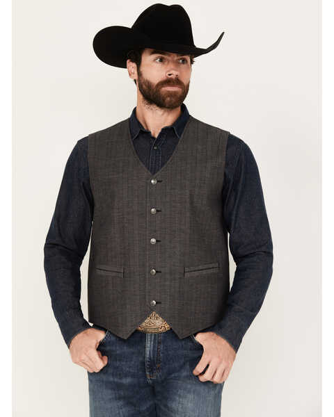 Moonshine Spirit Men's Herringbone Button-Down Wool Vest , Grey, hi-res