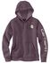 Image #2 - Carhartt Women's Relaxed Fit Heather Logo Sleeve Graphic Work Hoodie, Purple, hi-res