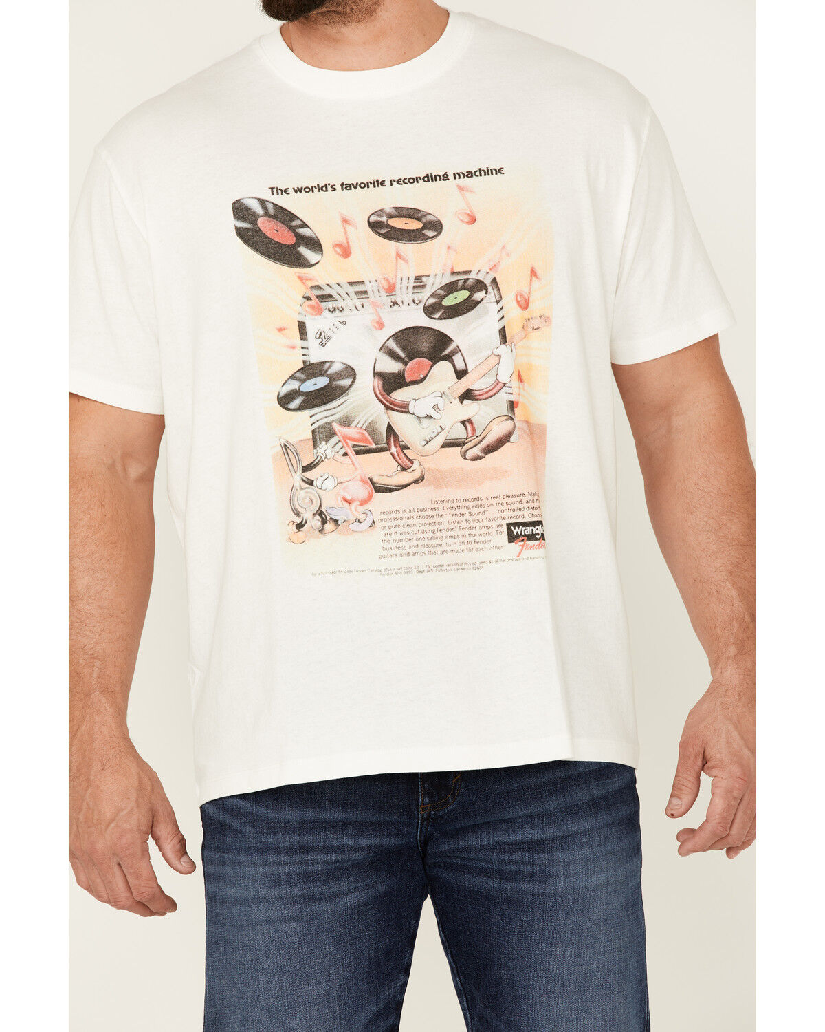 Image #3 - Wrangler X Fender Men's Dancing Record Vintage Graphic T-Shirt, White, hi-res