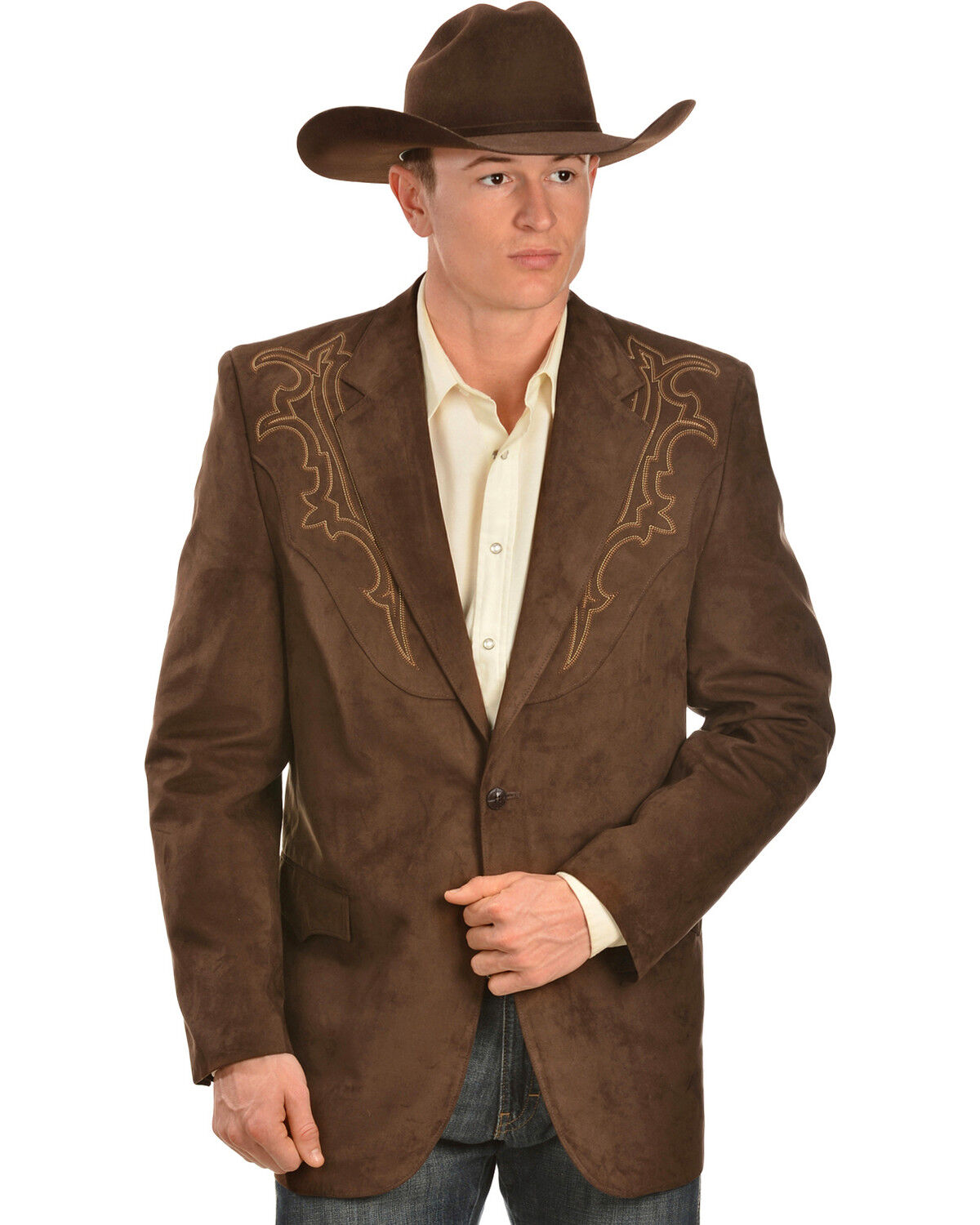 Image #1 - Circle S Men's Embroidered Micro-Suede Sportcoat, Chestnut, hi-res