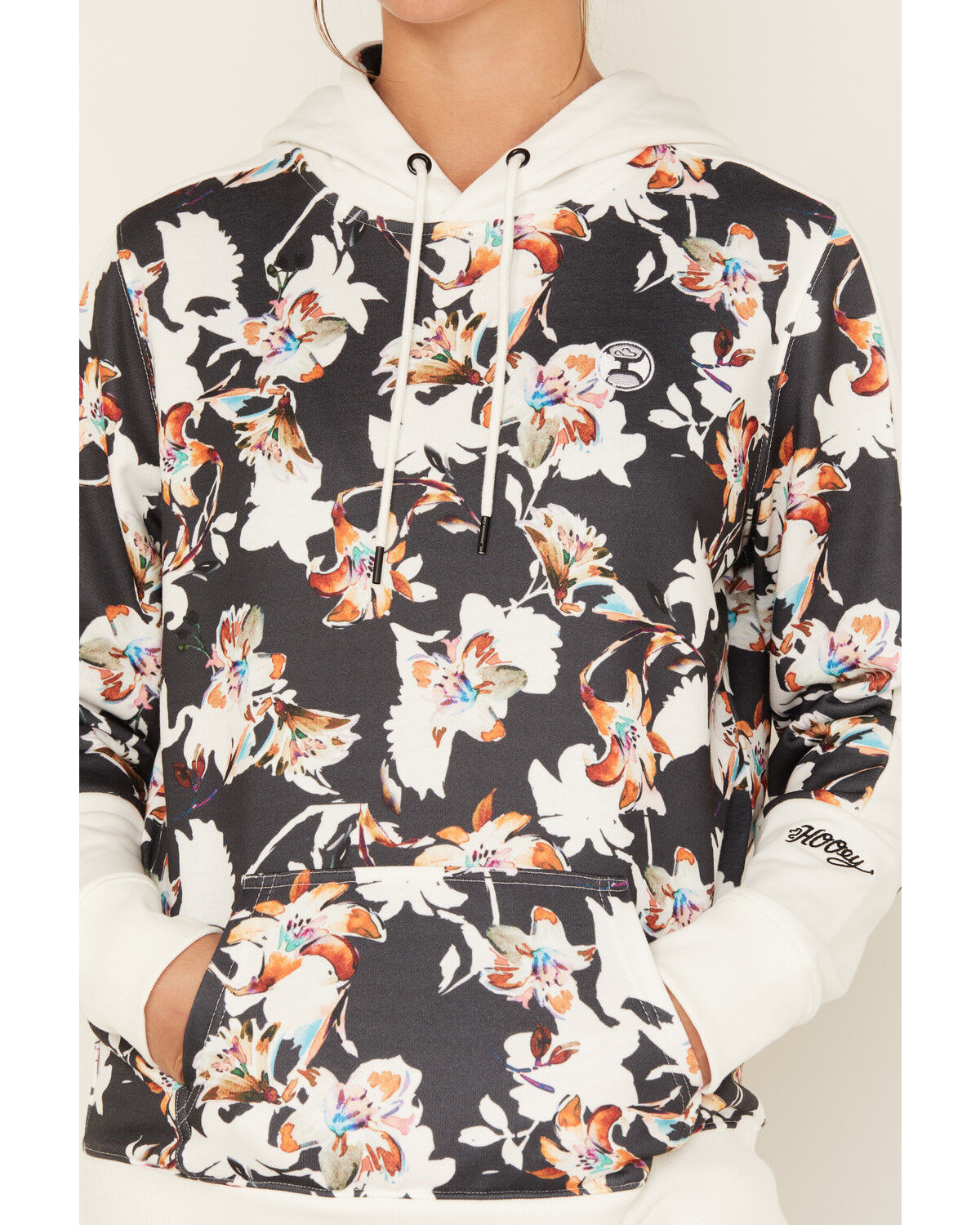 Image #3 - Hooey Women's Boot Barn Exclusive Contrast Floral Print Hoodie, Black, hi-res
