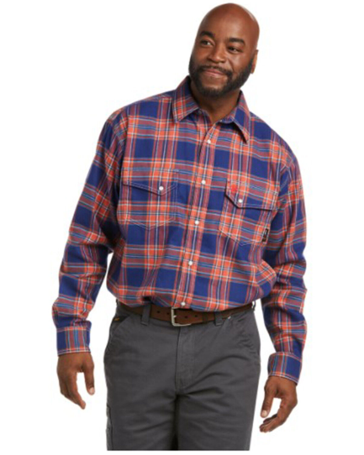 Image #1 - Ariat Men's FR Swenson Plaid Print Long Sleeve Snap Work Shirt, Blue, hi-res