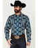 Image #1 - Roper Men's Vintage Southwestern Striped Print Long Sleeve Pearl Snap Western Shirt, Dark Blue, hi-res