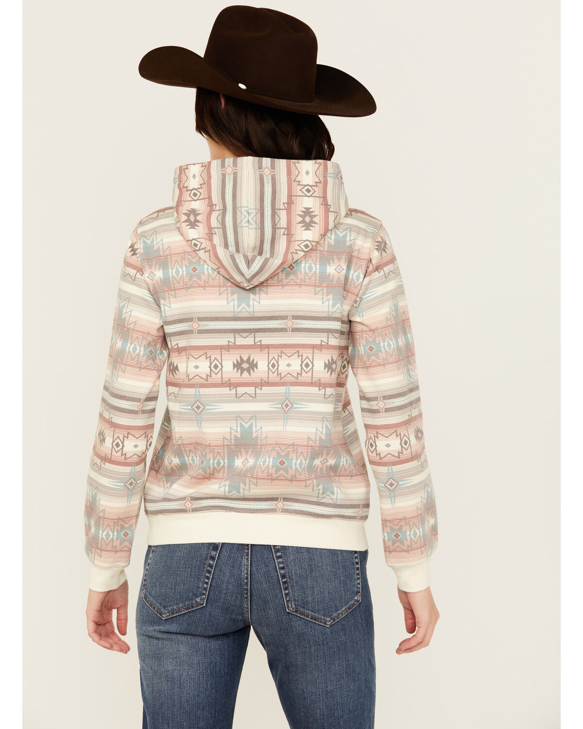 Image #4 - Shyanne Women's Southwestern Striped Print Fleece Hoodie, Caramel, hi-res