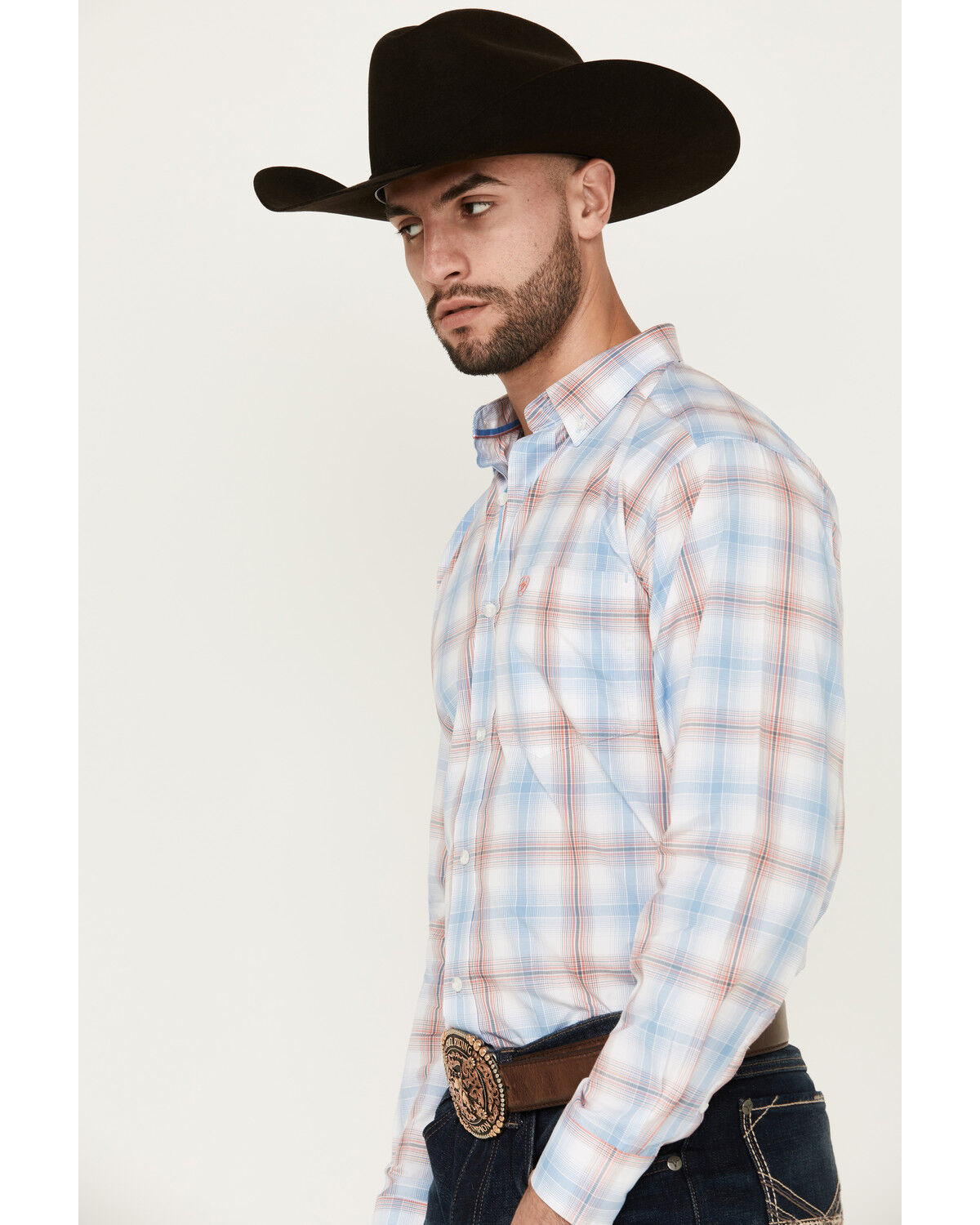 Image #2 - Ariat Men's Joshua Ombre Plaid Print Long Sleeve Button-Down Performance Western Shirt, Teal, hi-res