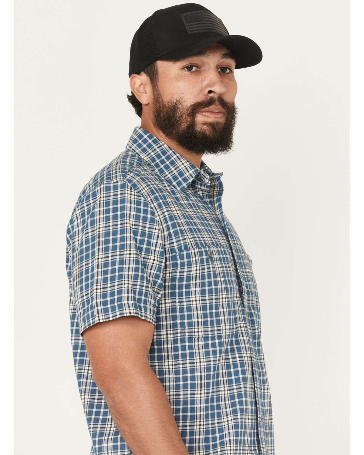 Image #2 - Carhartt Men's Rugged Flex® Relaxed Fit Lightweight Plaid Print Short Sleeve Button-Down Work Shirt, Blue, hi-res