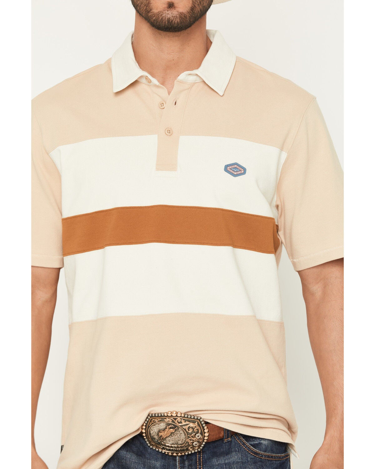 Image #3 - Kimes Ranch Men's Stripe Block Short Sleeve Polo Shirt, Tan, hi-res