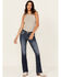 Image #3 - Miss Me Women's Dark Wash Mid Rise 32" Bootcut Stretch Denim Jeans, Dark Wash, hi-res