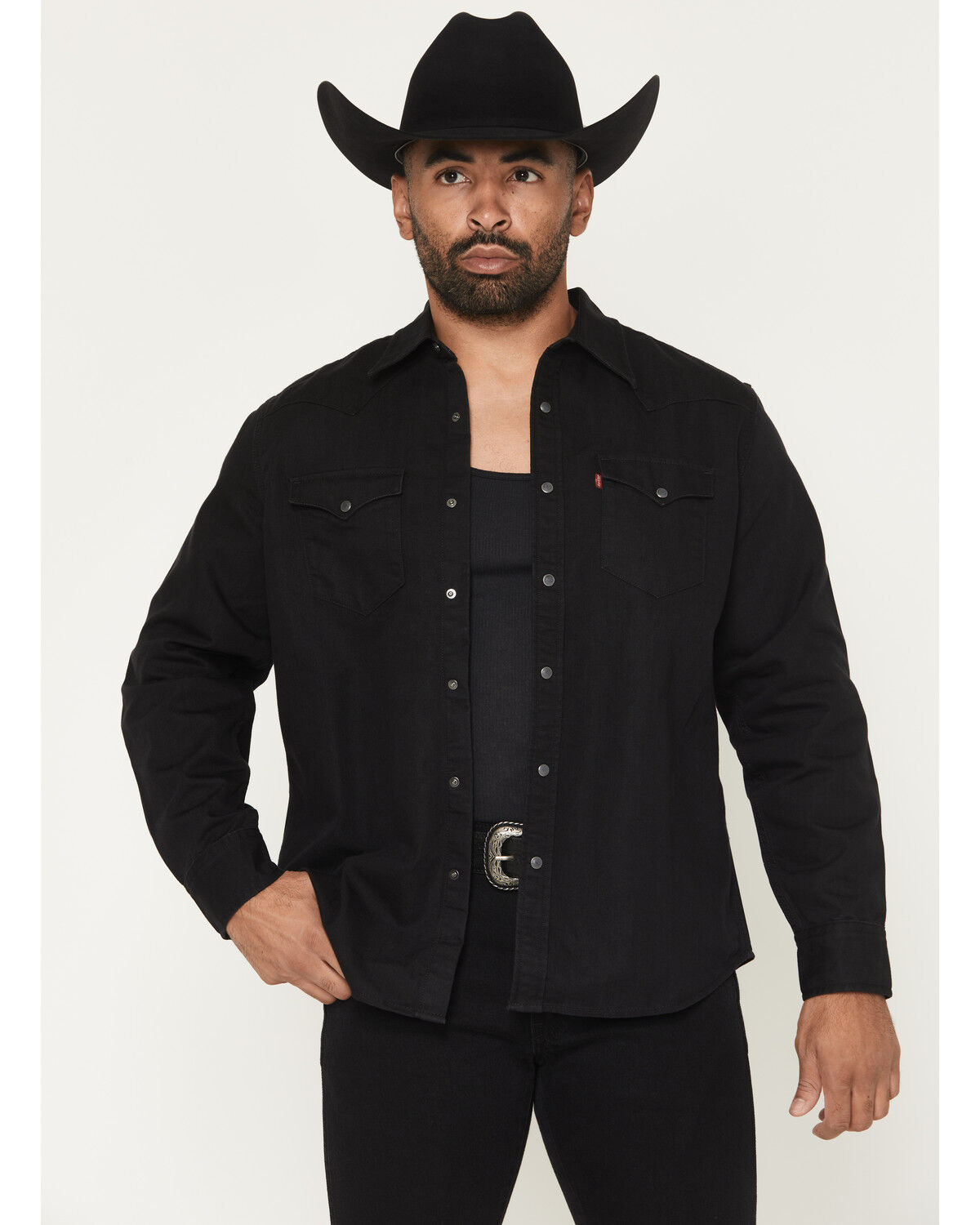 Image #1 - Levi's Men's New Black Rinse Classic Long Sleeve Snap Western Shirt, Black, hi-res