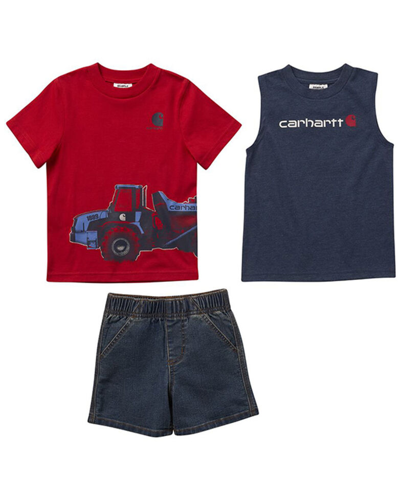 Carhartt Infant-Boys' Graphic T-Shirt & Denim Shorts Set - 3-Piece, Red, hi-res