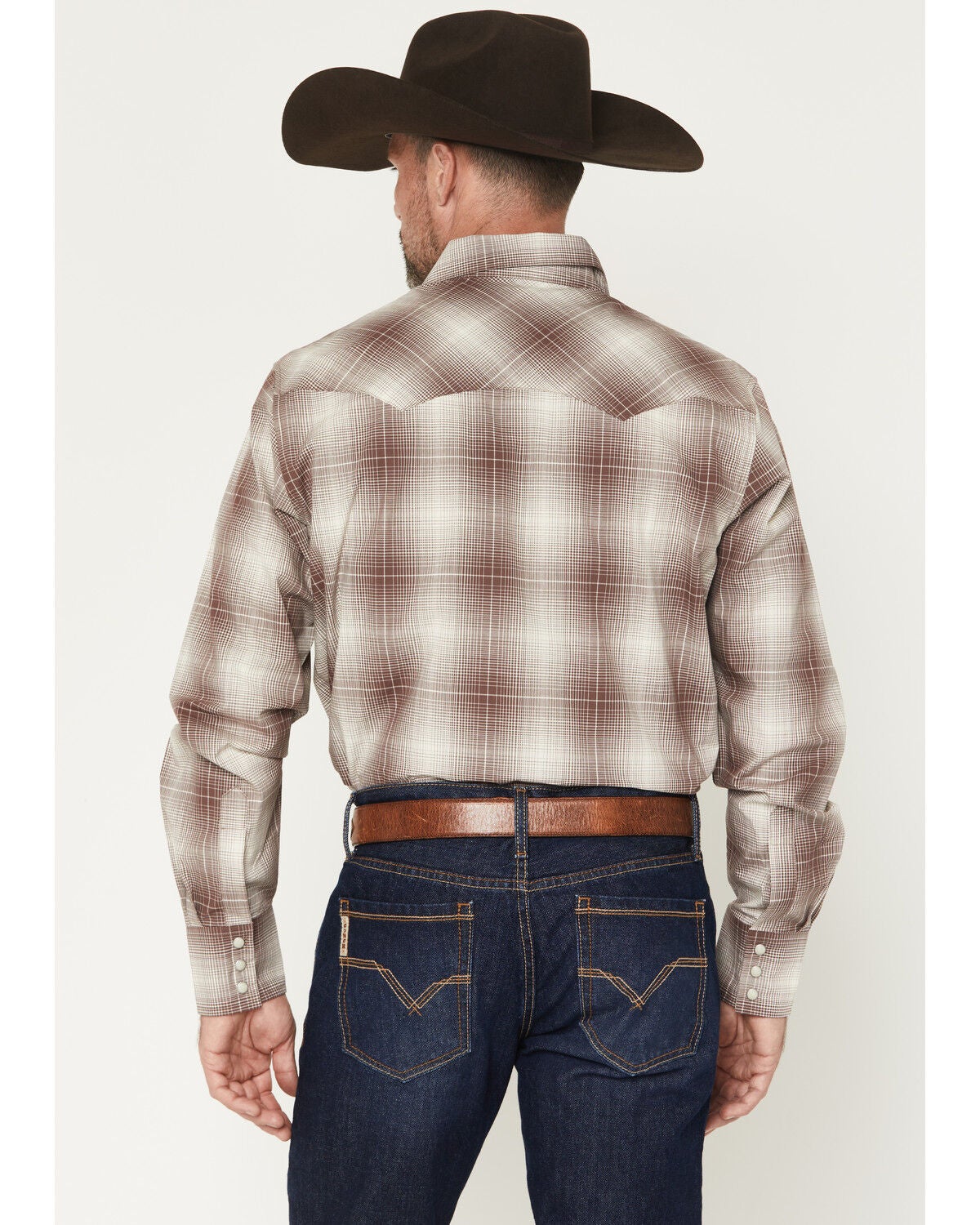 Image #4 - Wrangler Retro Men's Plaid Print Long Sleeve Snap Western Shirt, Brown, hi-res