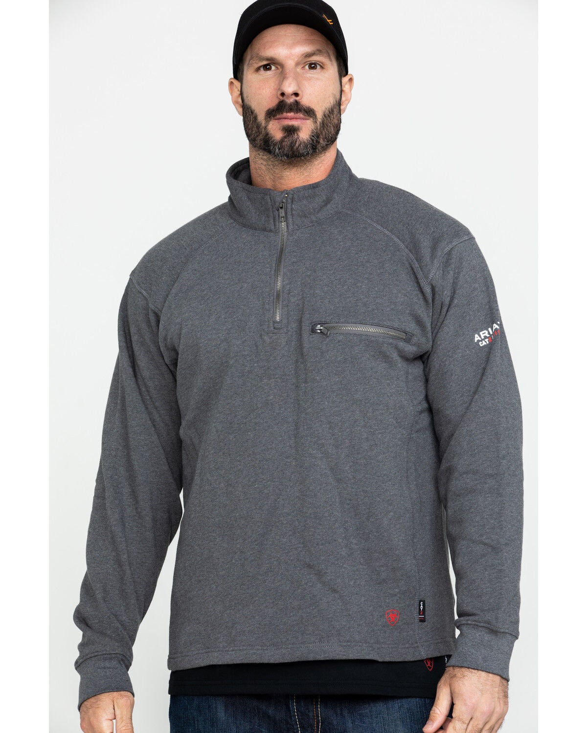 Ariat Men's FR Rev 1/4 Zip Work Pullover - Tall, Charcoal, hi-res