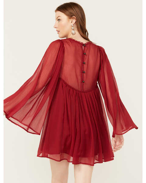 Image #4 - Free People Women's Sunshine of Love Mini Long Sleeve Dress, Red, hi-res