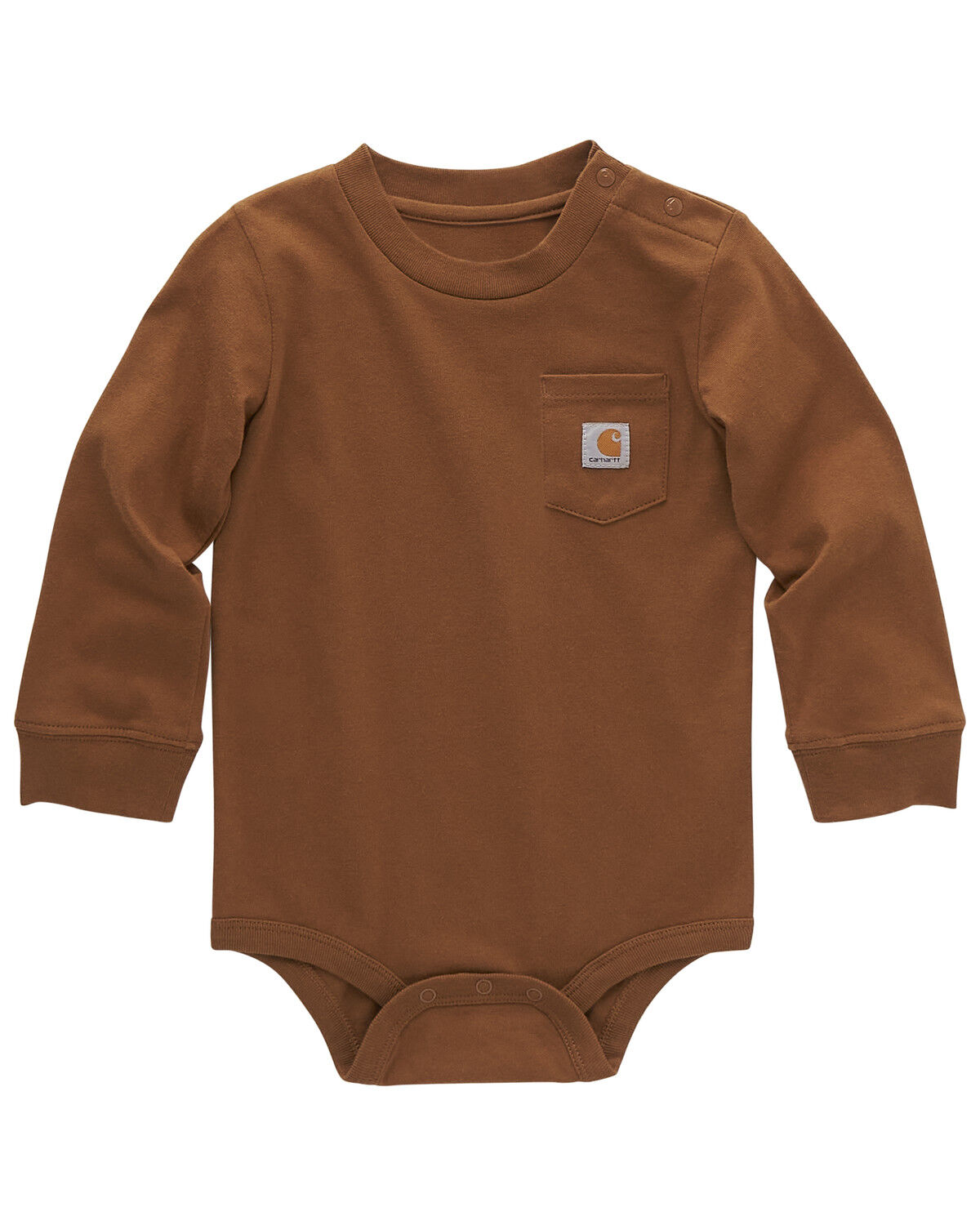 Image #1 - Carhartt Infant Boys' Logo Pocket Long Sleeve Onesie, Medium Brown, hi-res