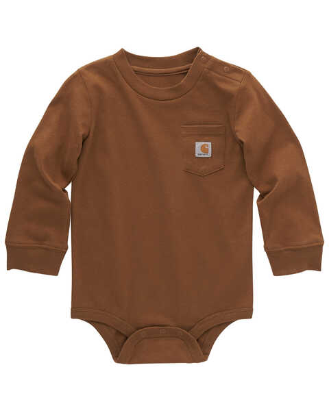 Carhartt Infant Boys' Logo Pocket Long Sleeve Onesie , Medium Brown, hi-res