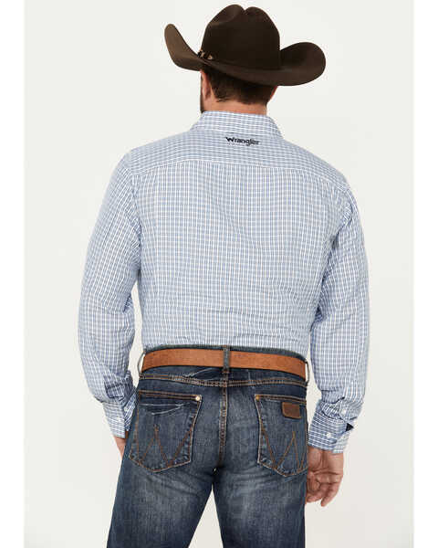 Image #4 - Wrangler Men's Plaid Print Long Sleeve Button-Down Western Performance Shirt, Blue, hi-res