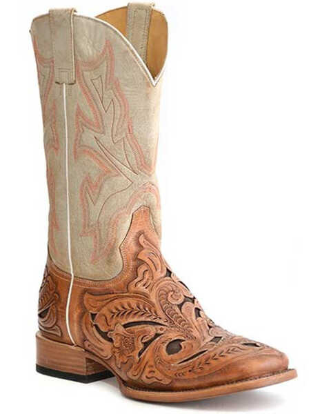 Image #1 - Stetson Men's Wicks Filigree Handtooled Vamp Western Boots - Wide Square Toe , Brown, hi-res