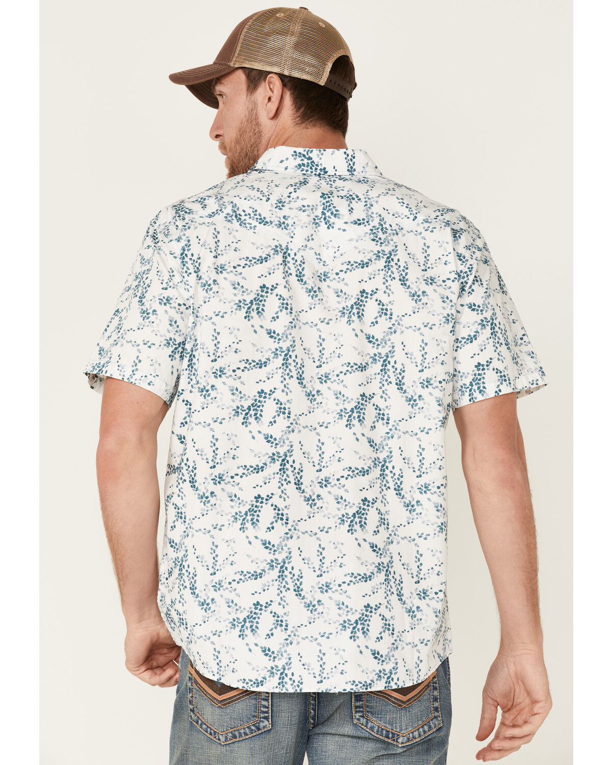 Image #4 - Moonshine Spirit Men's Vineyard Floral Print Short Sleeve Snap Western Shirt, White, hi-res