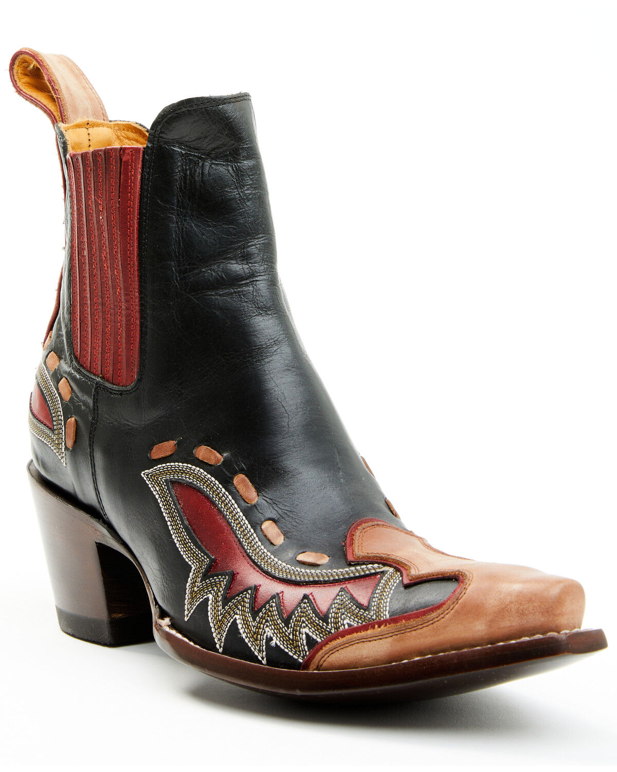 Image #1 - Old Gringo Women's Quiroga Western Booties - Snip Toe, Black/red, hi-res
