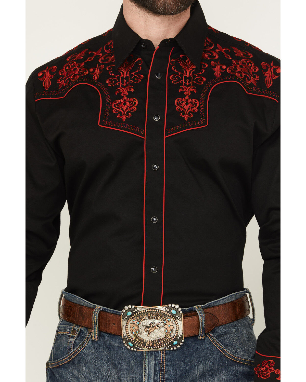 Image #3 - Rodeo Clothing Men's Embroidered Long Sleeve Snap Western Shirt, Black, hi-res