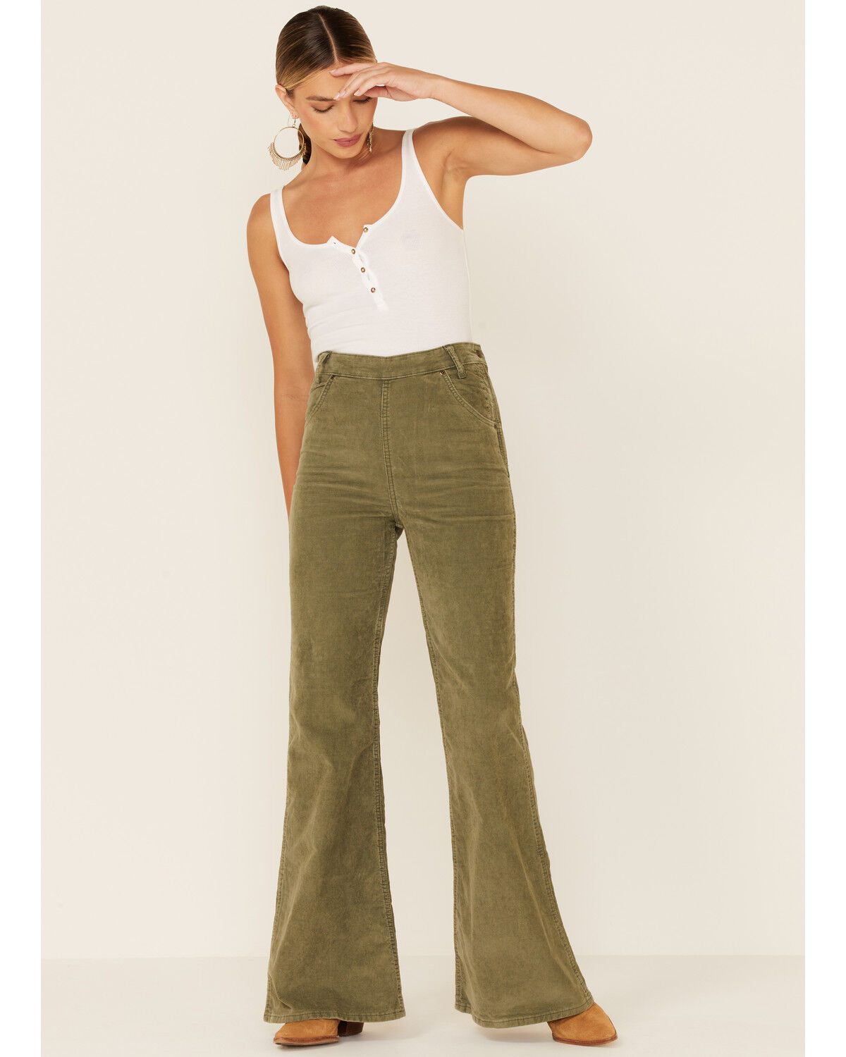 Image #1 - Lee Women's Olive Corduroy High Rise Flare Jeans, Olive, hi-res