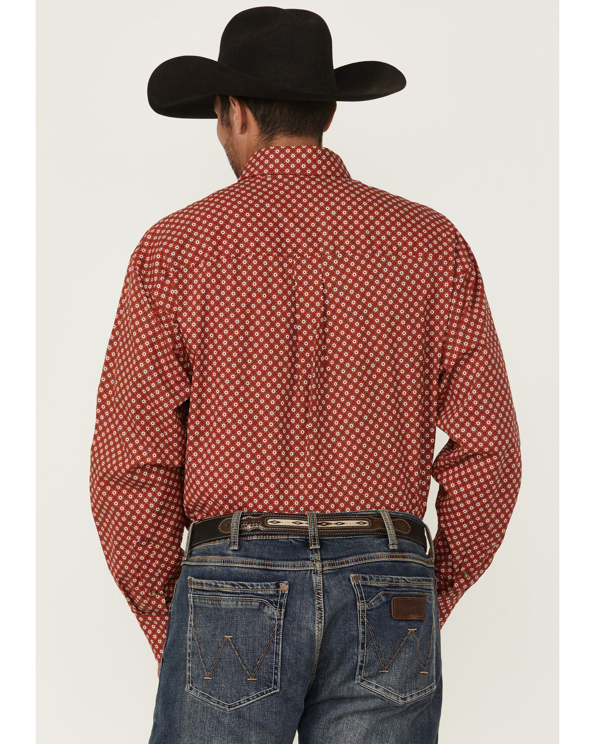 Image #4 - George Strait by Wrangler Men's Geo Print Long Sleeve Button-Down Stretch Western Shirt - Tall, Red, hi-res