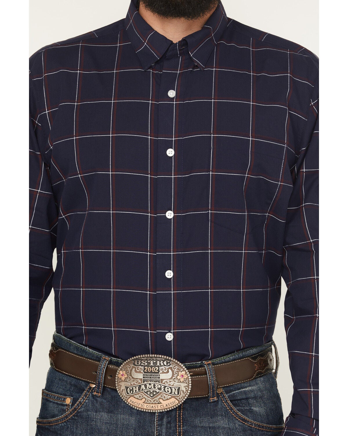 Image #3 - Wrangler X Cody Johnson Men's Plaid Print Long Sleeve Button-Down Western Shirt, Navy, hi-res
