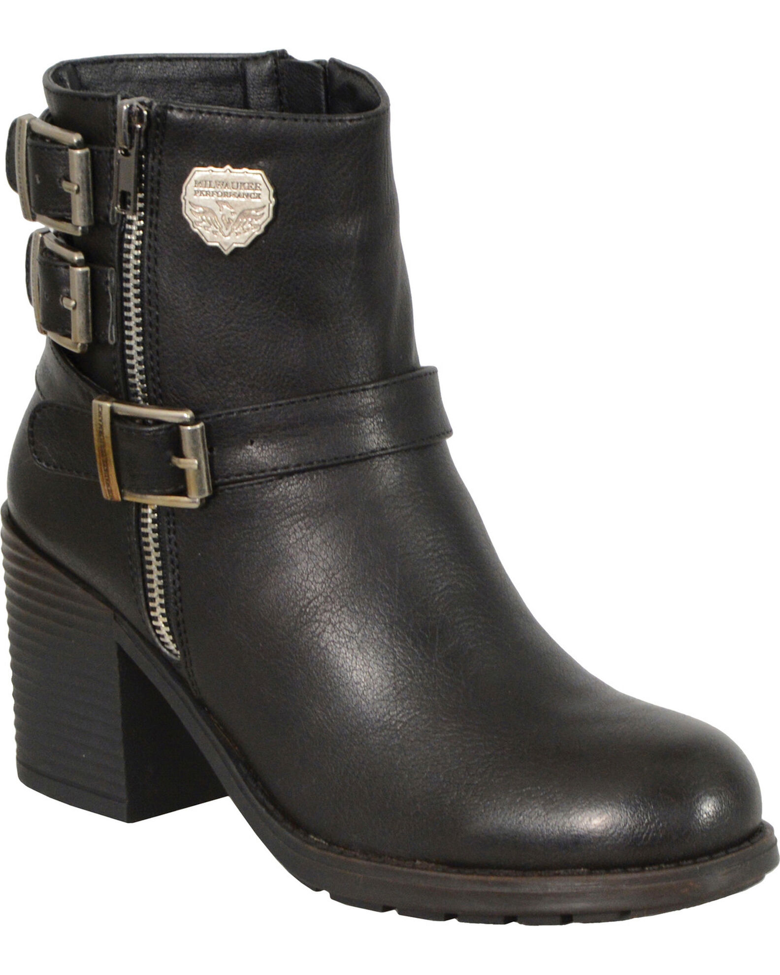 Milwaukee Leather Women s Triple Buckle Side Zipper Boots Sheplers