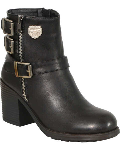 Image #1 - Milwaukee Leather Women's Triple Buckle Side Zipper Boots, Black, hi-res