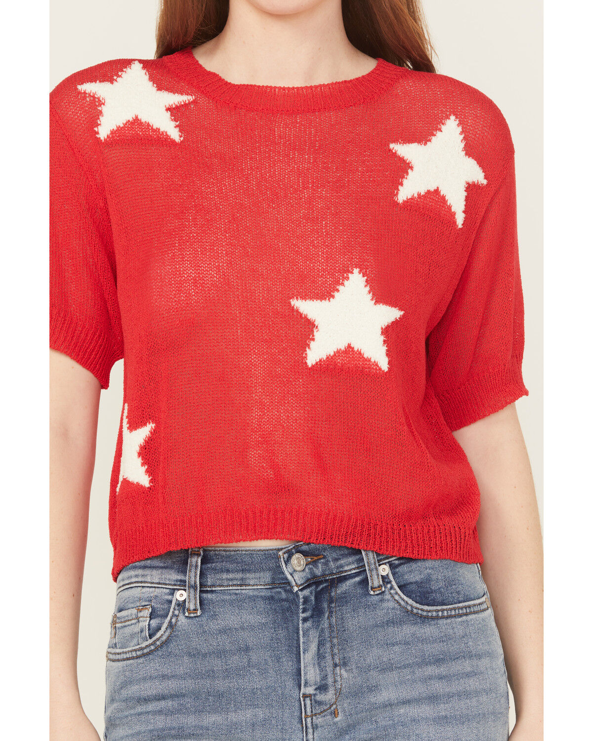 Image #3 - Rock & Roll Denim Women's Star Short Sleeve Sweater Tee, Red, hi-res