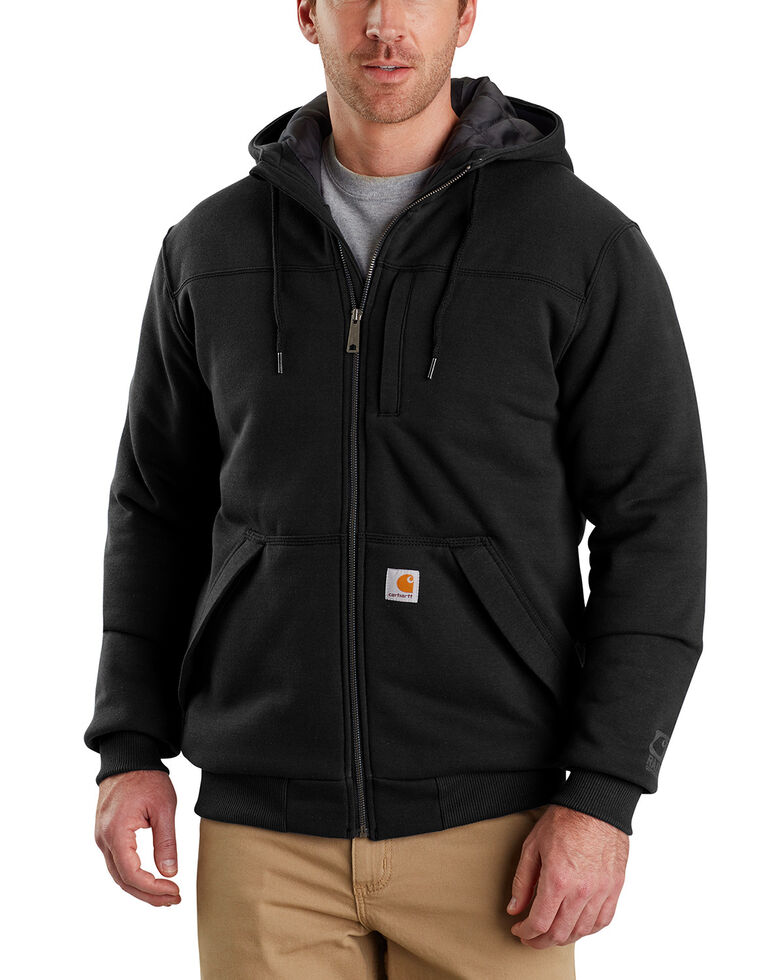 Carhartt Men's Rain Defender Rockland Quilt-Lined Hooded Work Jacket , Black, hi-res