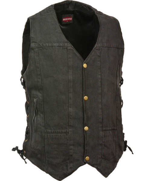 Milwaukee Leather Men's 10 Pocket Side Lace Denim Vest - 5X, Black, hi-res