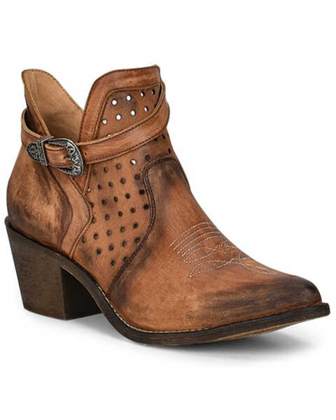 Image #1 - Corral Women's Cut Out Ankle Strap Western Booties - Pointed Toe, Brown, hi-res