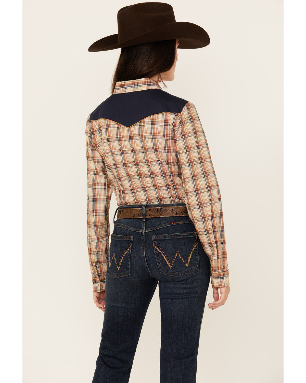Image #4 - Roper Women's Embroidered Yoke Plaid Print Long Sleeve Snap Western Shirt, Brown, hi-res