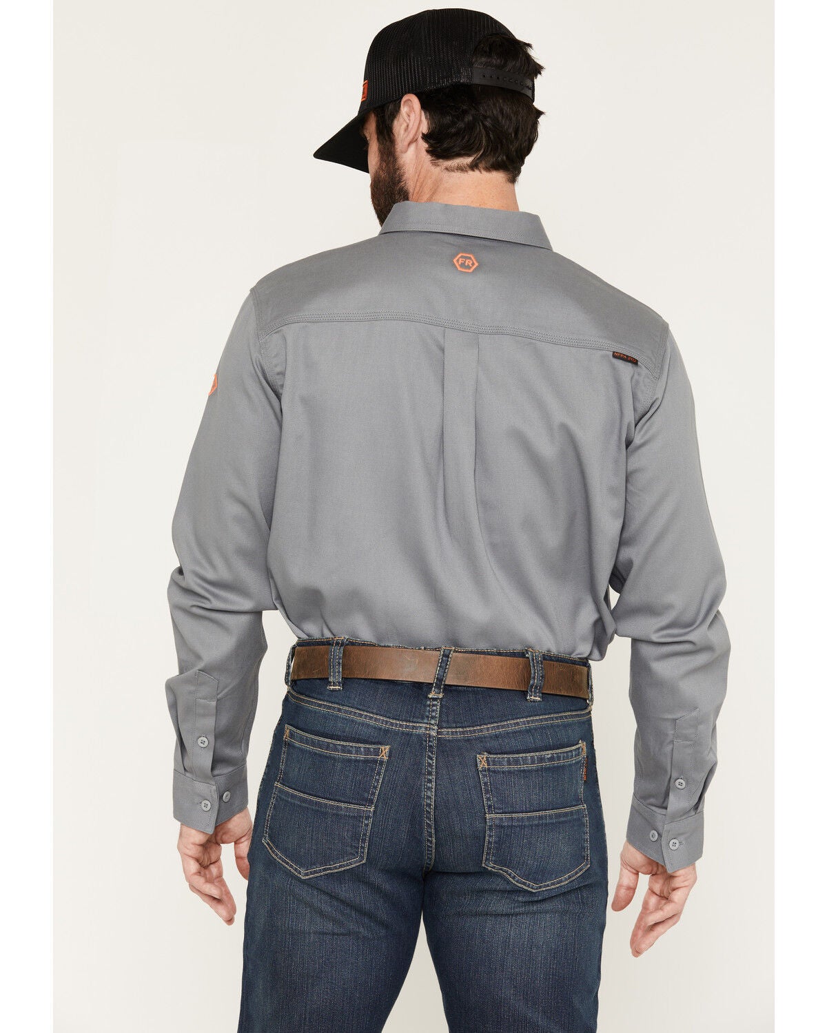Image #4 - Hawx Men's FR Woven Long Sleeve Button-Down Work Shirt - Tall, Grey, hi-res