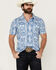 Image #1 - Panhandle Men's Southwestern Print Short Sleeve Performance Polo Shirt, Blue, hi-res