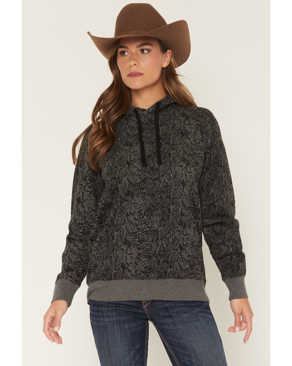 Image #1 - Ariat Women's Snake Sheen Hoodie, Black, hi-res
