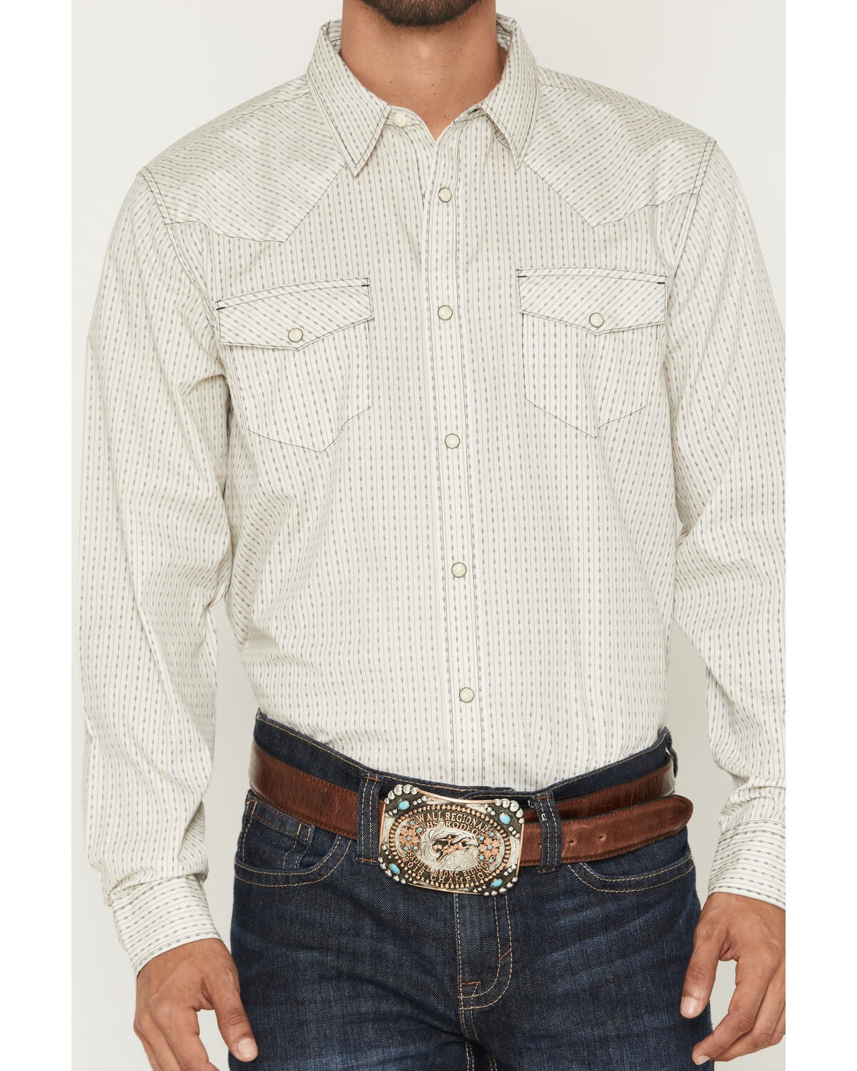 Image #3 - Gibson Trading Co Men's Tulsa Striped Long Sleeve Snap Western Shirt, Ivory, hi-res