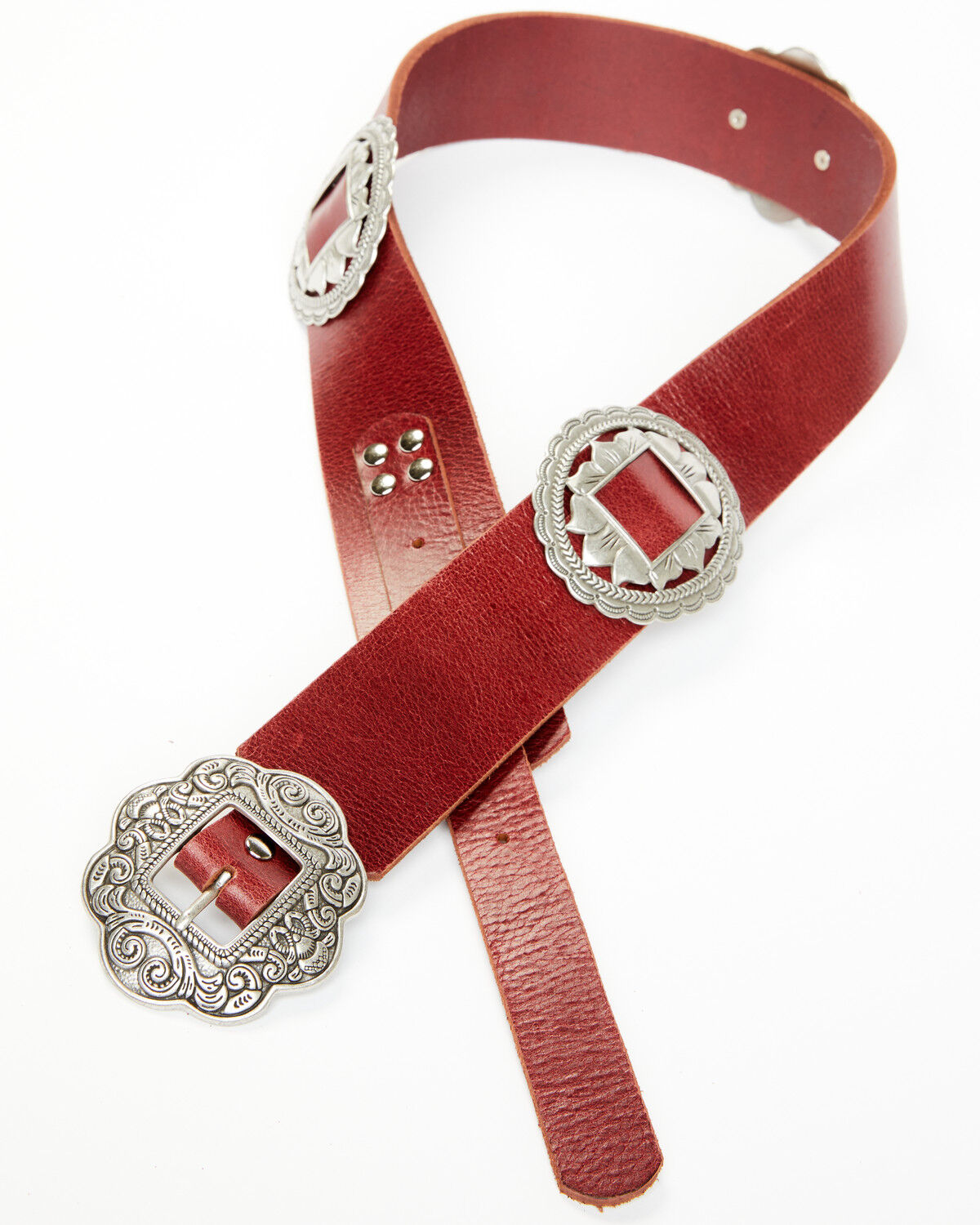 Image #2 - Idyllwind Women's Wheels Concho Belt, Red, hi-res
