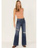 Image #1 - Cleo + Wolf Women's Medium Wash High Rise Patchwork Distressed Straight Jeans, Dark Wash, hi-res